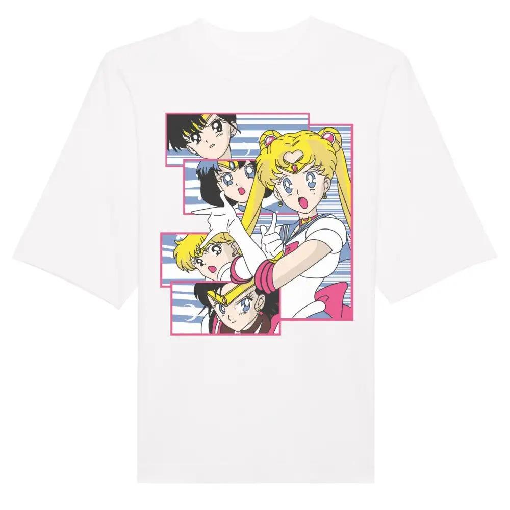 Sailor Moon Komplette Inner & Outer Senshi Vintage Gruppen Grafik T-Shirt, Unisex 90er Anime Streetwear, Magical Girl Fan Geschenk XXXL rosa