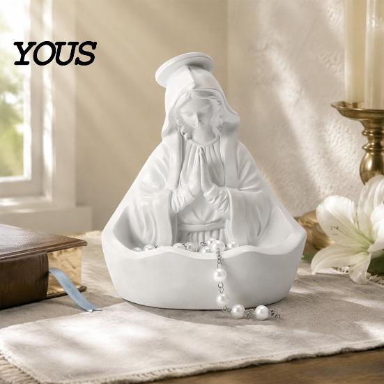 Blessed Mother Mary Decor Our Lady of Grace Statue, Virgin Rosary Holder, Figurine, Catholic Religious Home Centerpiece for Altar Bookshelf