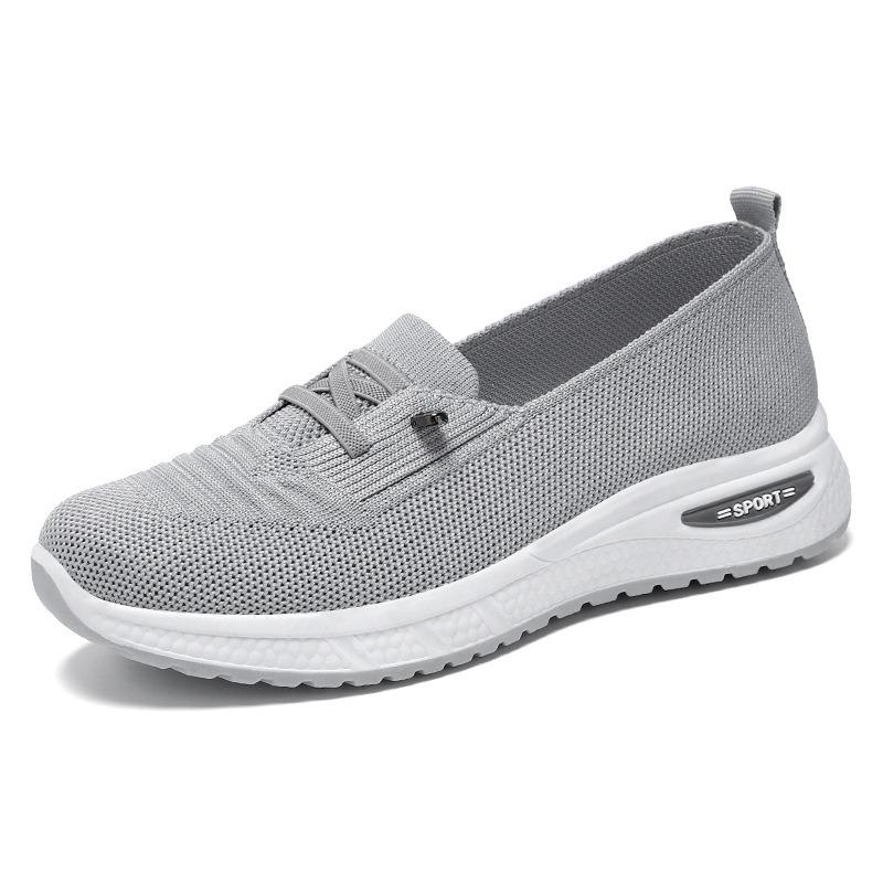 New Casual Women's Shoes Flying Woven Breathable Mom Shoes Shallow Single Shoes