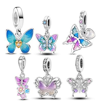 Copper Spring Butterfly Series Blue Dream Butterfly Fit Original Bracelet Women'S Charms For Jewelry Making
