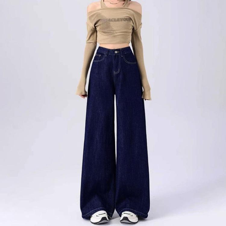 Harajuku Fashion Wide Leg Jeans Drape Versatile Straight Thin Spring Autumn New Floor Mobbing Trousers