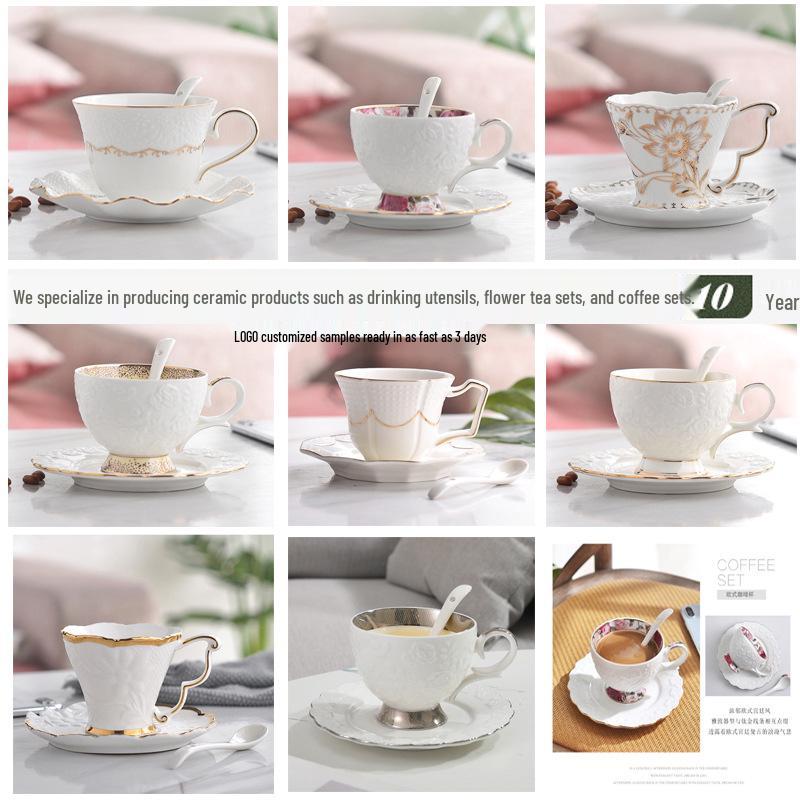 Retro European Style Ceramic Iced Americano and Latte Cup Set with Saucer