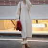 Autumn and Winter V-neck Retro Twist Embossed Pullover Sweater, Medium and Long Casual Knitted Bottoming Dress for Women