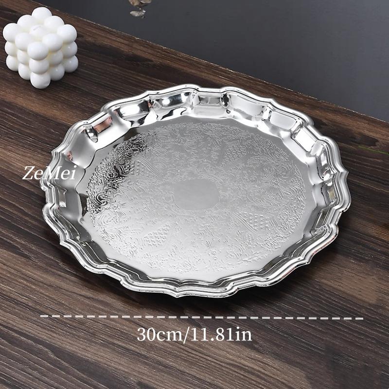 European-Style Cake Plate,Exquisitely Carved Flower Texture Creative Display Metal Coffee Cup Tray,Home Dessert Plate Decoration