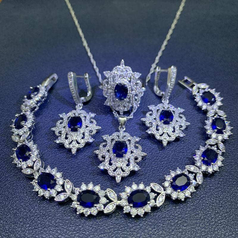 European and N Wind Source Blue Jewelry Inlay Gem Pendant Earrings Necklace and Rings Lady Suit