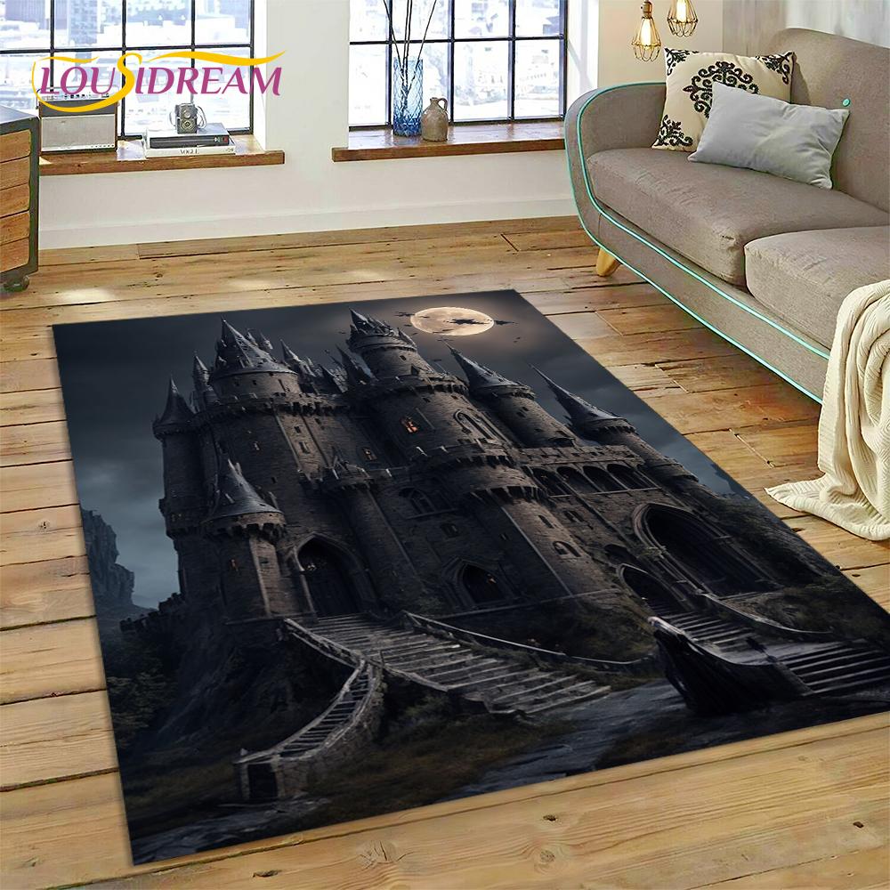 Dream Fairy Tale Castle Mysterious Gothic Cartoon Carpet Rug for Living Room Bedroom Home Sofa,Kid Area Rug Non-slip Floor Mat