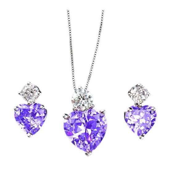 Yousheng Rhinestone Heart Jewelry Set Faux Diamond Necklace And Earrings Set Sparkling Heart Pendant Wedding Jewelry for Bride Bridesmaid Anniversary