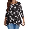 European Floral Print Asymmetrical Hem Long Sleeve Plus Size Top for Women - Spring/Autumn