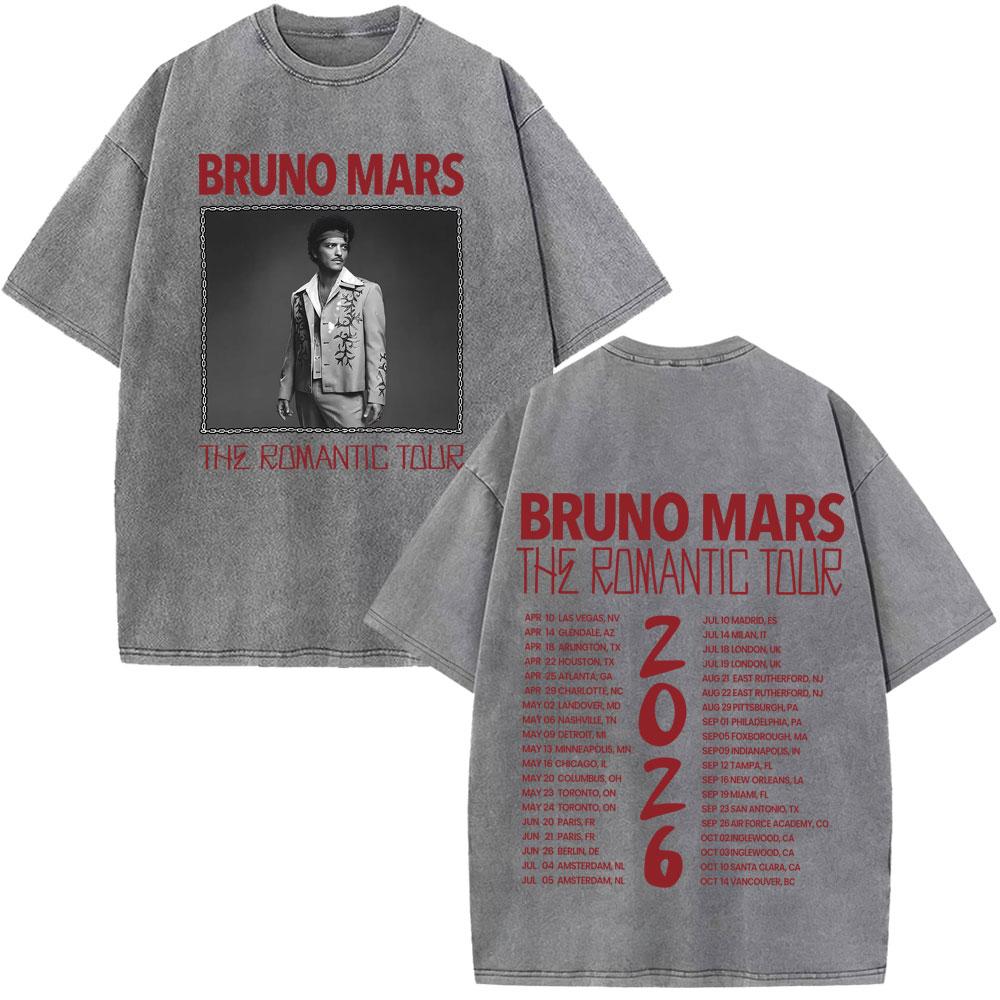 Bruno Mars The RoUnisextic Tour Print Vintage Washed Tshirt Unisex Women Fashion ONeck Cotton Loose Casual Gothic Punk Tshirts