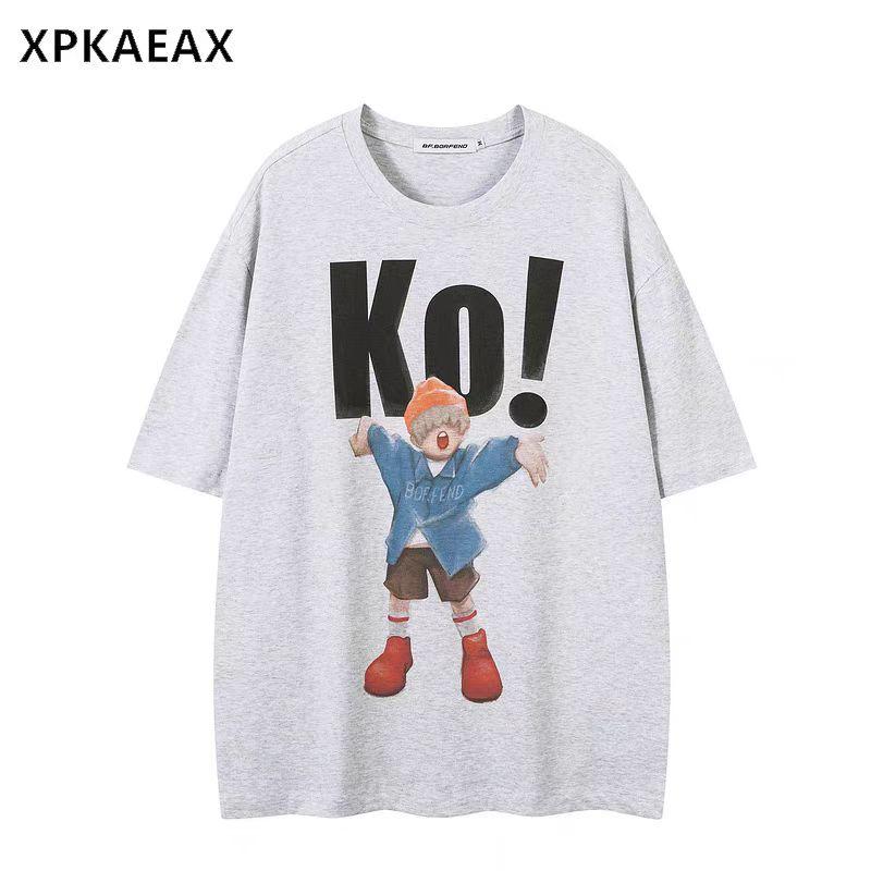 

Летний новый мужской повседневный трендовый свитер с короткими рукавами и принтом в стиле тай-дай в стиле Гонконга 3XL светло-серый