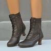 2025 Autumn/Winter Mid-Heel Burnout Lace-Up Low-Top Boots, Sizes 36-43, Women's Fashion
