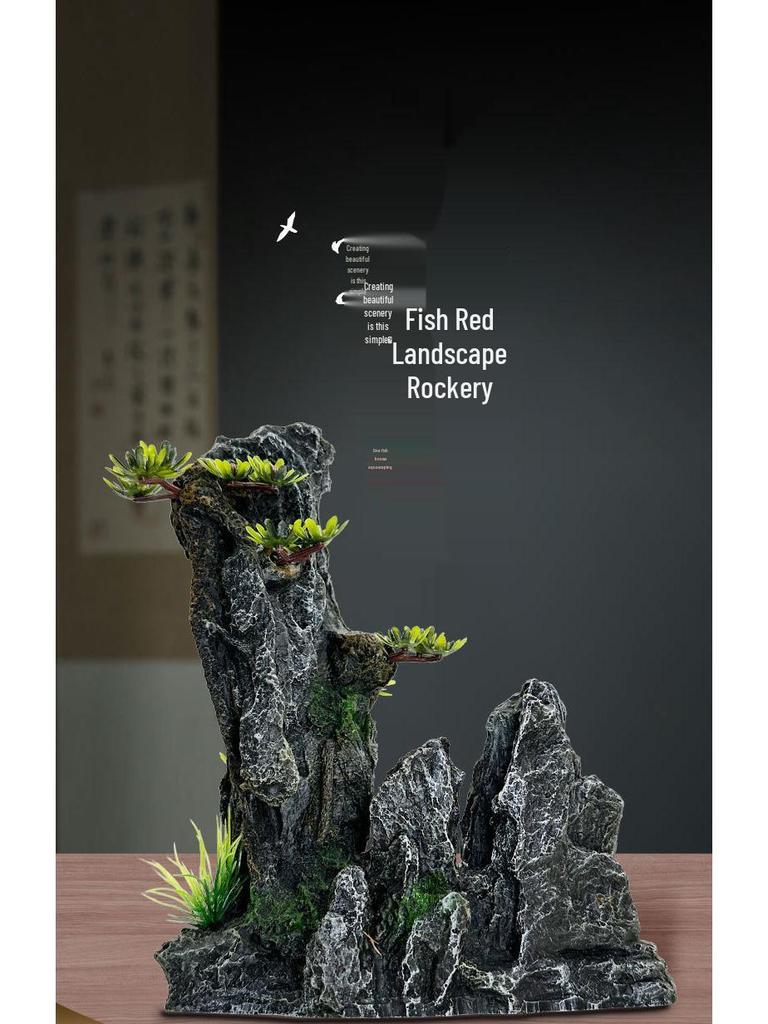 Aquarium Decoration Set: Artificial Rockery, Stone, Grass, and Resin Ornaments with Aquatic Plants for Landscaping