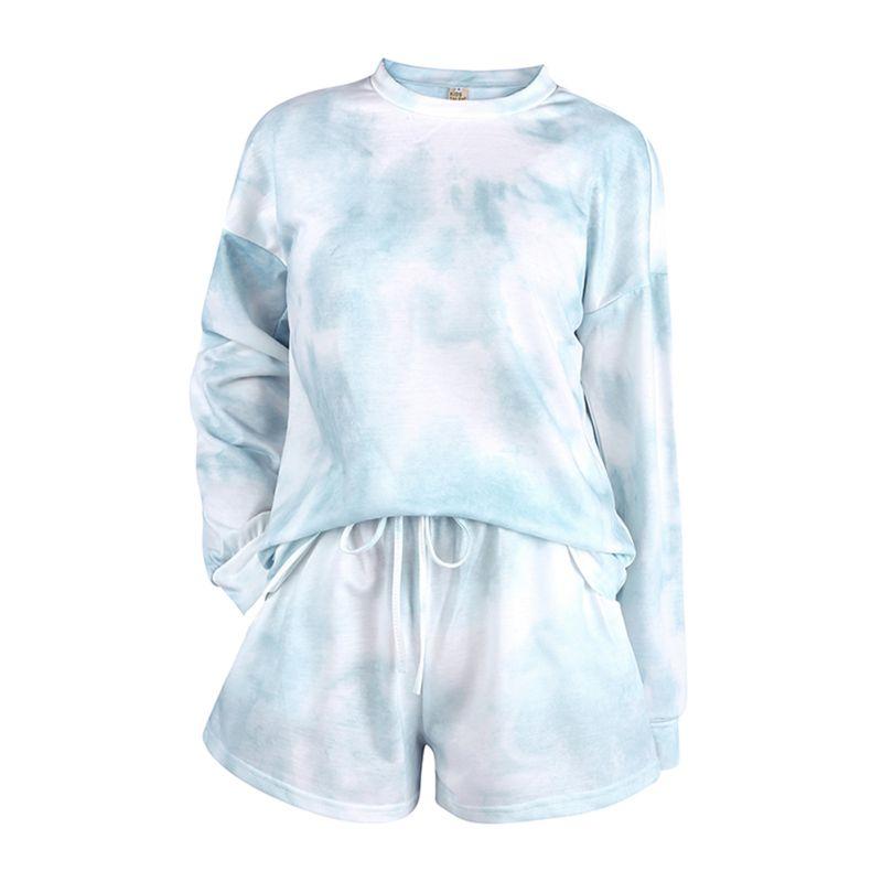 Women Tie-dye Casual Loungewear Long Sleeve Top and Shorts