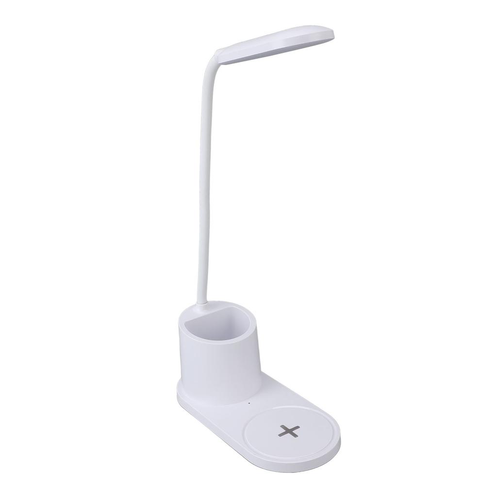 LED Desk Lamp Touch Control Flexible Arm Small Table Light with Wireless Charger Pen Holder for