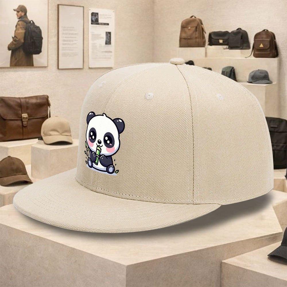 Cute Cartoon Panda Eating Bamboo Polyester Baseball Cap Unisex Flat Brim Hip Hop Street Style Hat