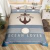 Anchor Compas Soft Duvet Cover Nautical Warm Comforter Cover Ful King Geometric Stripes Beding Set Coastal Adventure Theme Comfortable Quilt Cover