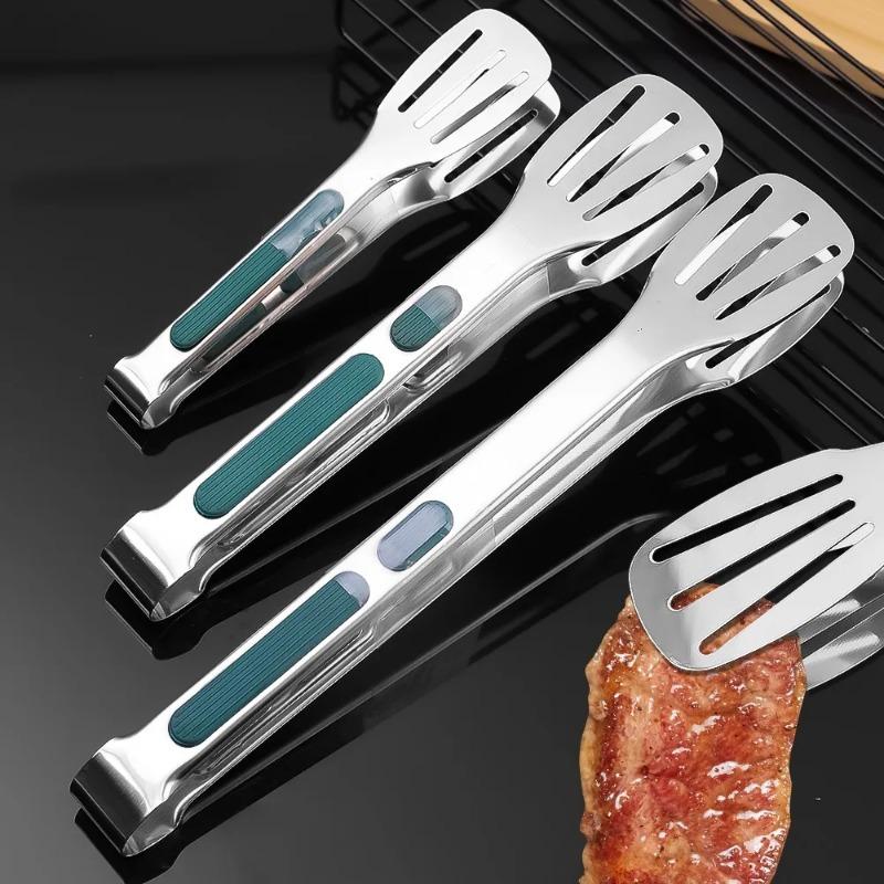7912Inch Stainless Steel Food Clip Non Slip Bbq Tongs Silicone Non-Slip Handle Meat Salad Bread Clip Home Kitchen Baking Tool