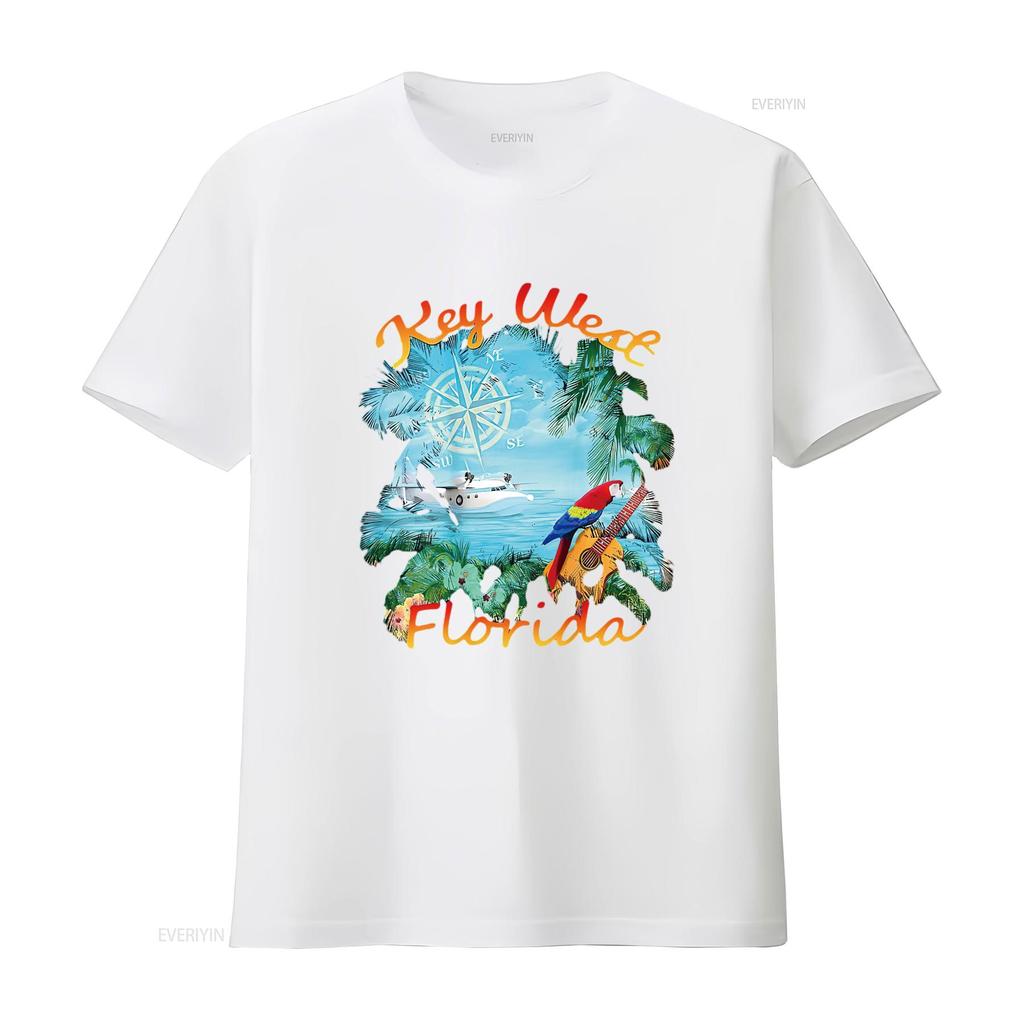 Mens Key West Island Music T Shirt White 2XL vintage Washed Versatile Casual Soft Unisex Comfortable designer clothes graphic