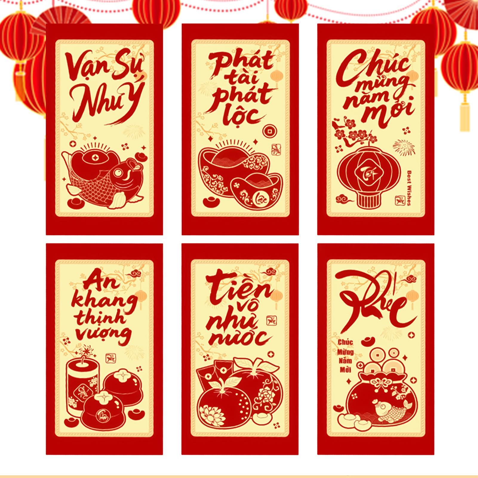 2026 Red Envelopes 6pcs New Year Of The Horse Vietnamese Red Envelope Glitter New Year Red Envelopes For Wedding Birthday CHINA