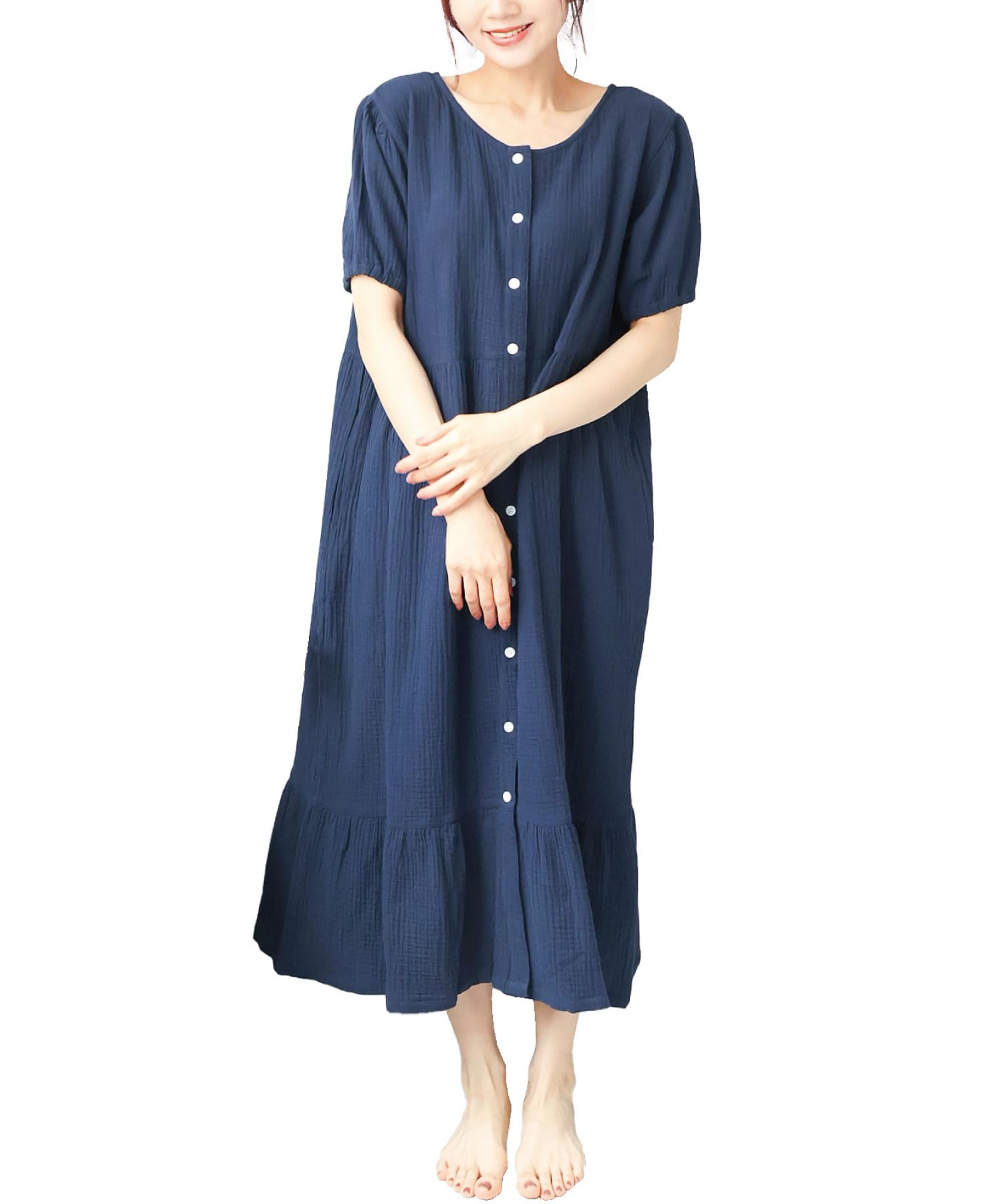 

ON NISHIKI Maternity Short Sleeve Pajamas with Nursing Summer Gentle on the Open Long Loungewear Size Nightgown, Women s Opening, Dress, 100% Cotton,