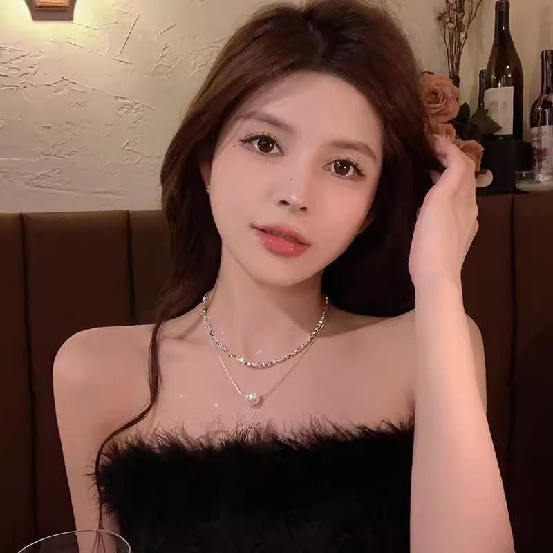 Collier de perles élégant à double couche: Chaîne en argent polyvalente haut de gamme au style de célébrité