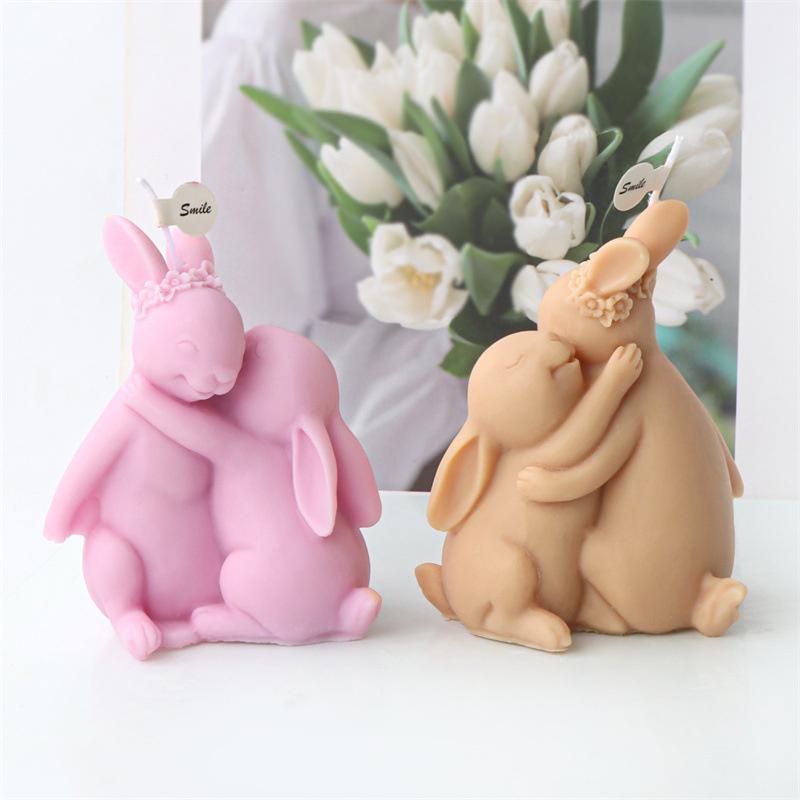 3D Easter Flower Rabbit Candle Silicone Mold DIY Lovely Bunnies Shape Fondant Cake Decorating Mould Flower Rabbit Plaster Mold