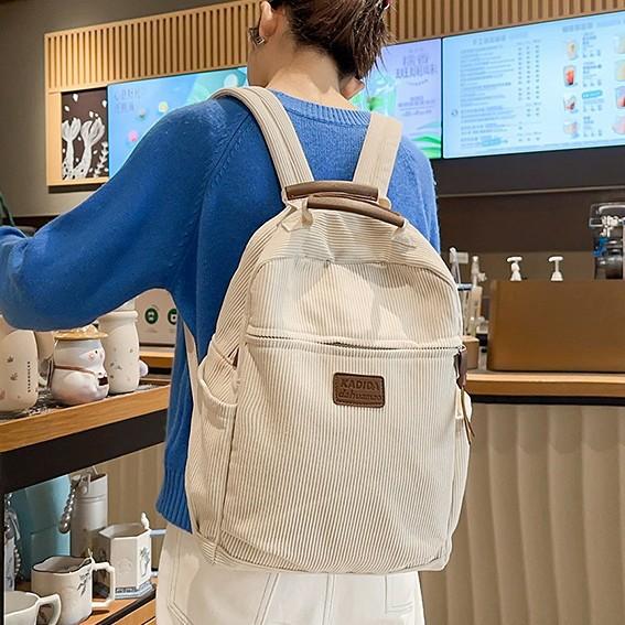 Schoolbag New Large-capacity Backpack for Female Students, Simple and Versatile Corduroy Schoolbag, High-end Commuting Business Trip Backpack Tide