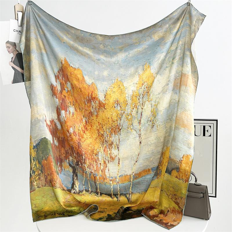 

Весенне-осенний шелковый платок 90 Шелковый квадратный платок Женский 100 Шелковый платок из тутового шелкопряда Атмосферная универсальная шаль Шелковый платок Платок 90cm