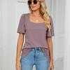Summer Women's T-shirt Solid Color Square Neck Short Sleeve Loose T-shirt Tops