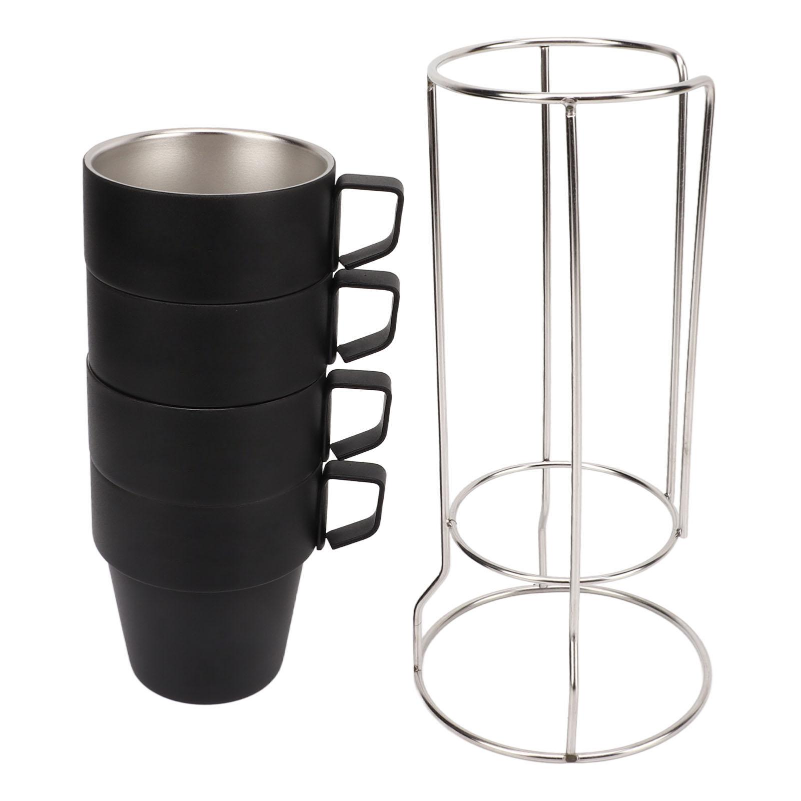 

4 шт. Походные двухслойные кружки из нержавеющей стали, пищевой пластик с напылением, штабелируемые кофейные кружки для пикника, черные чёрный