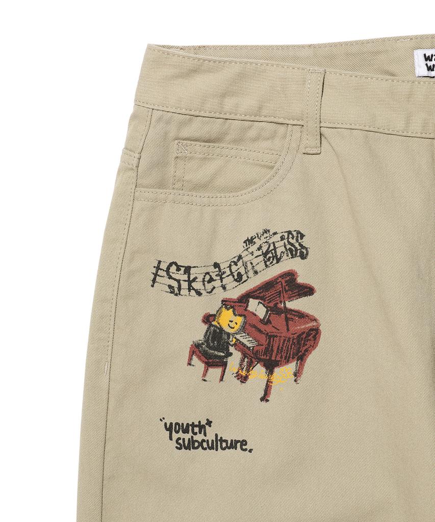 Wacky Willy Straight Graphic Denim Pants Beige
