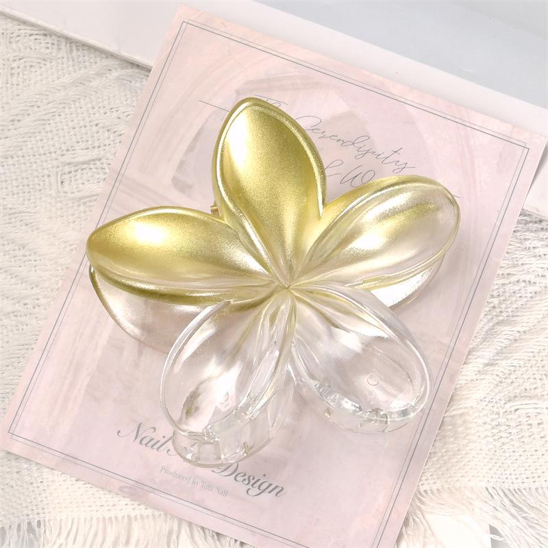 Frangipani Gradient Summer Shark Claw Clip: Beach Style Flower Updo Headwear.