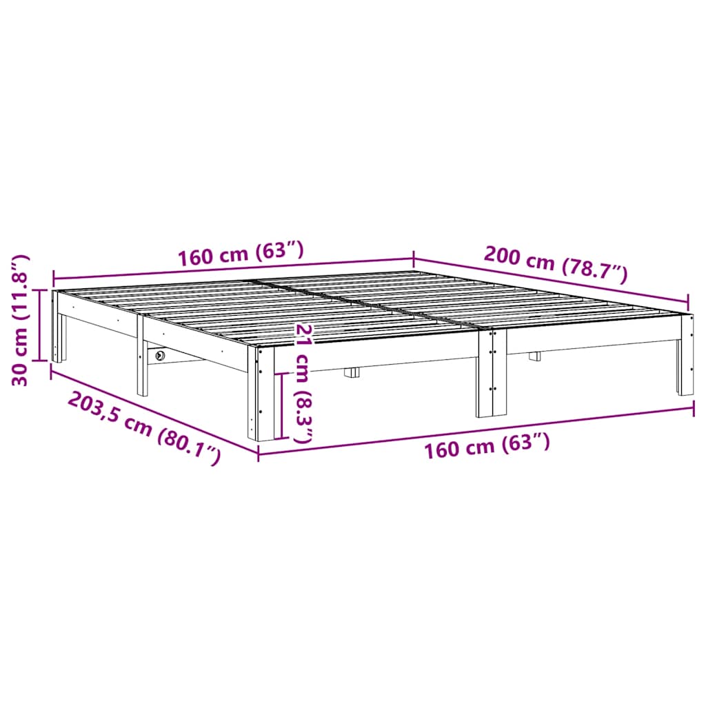 Solid Wood Bed Frame without Mattress 160 x 200 cm Pine Wood