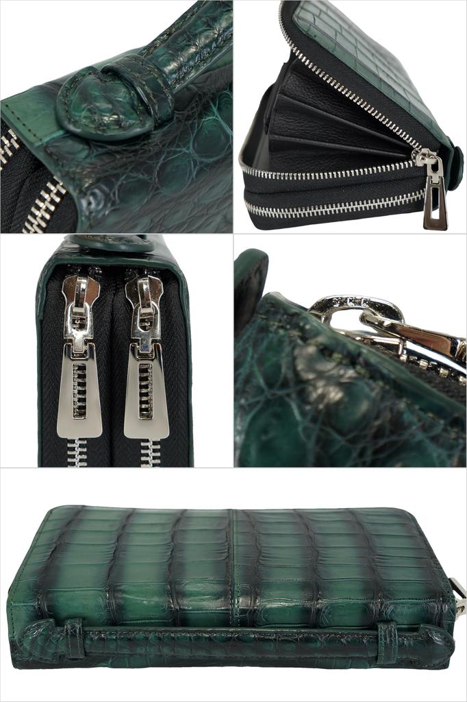 Green Crocodile Leather Long Wallet Leather Wallet Second Bag Wallet Bag Integrated Handle Double Zipper Genuine Leather Large Capacity