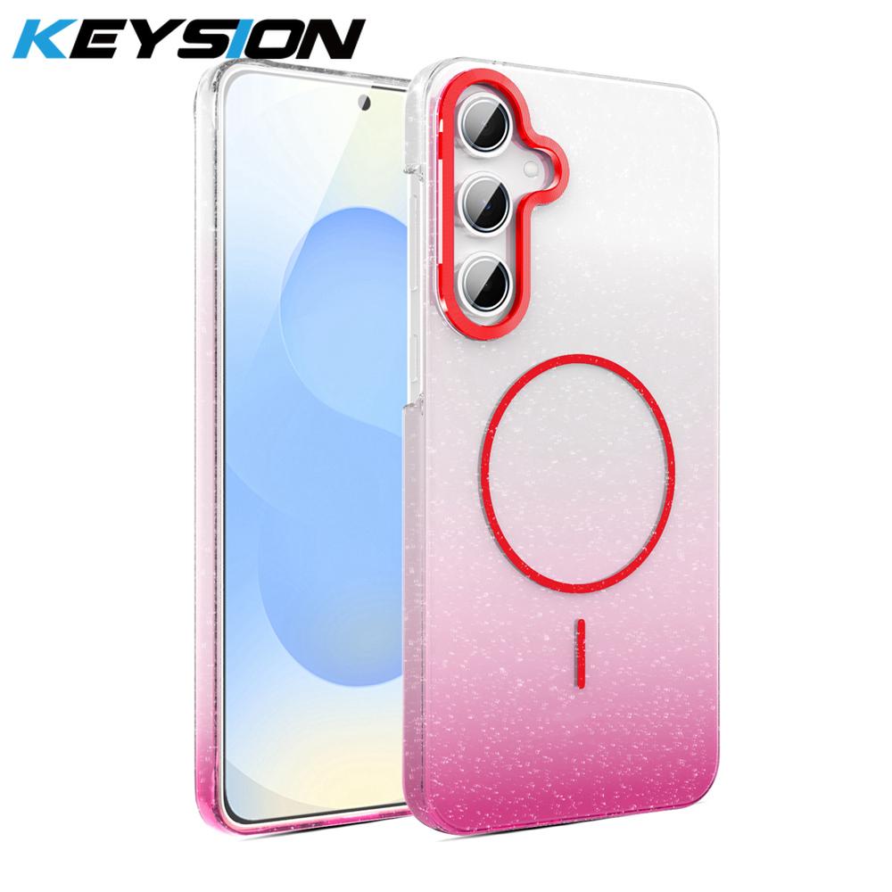 KEYSION Luxury Gradient Glitter Magnetic Phone Case for Samsung Galaxy A55 5G A35 A25 A15 A05S Transparent Hard PC Shockproof Cover