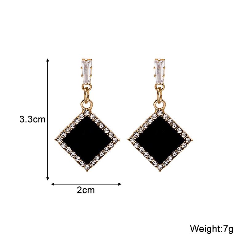 Black Enamel Rhombus Pendants Dangle Earrings for Women Rhinestone Side Square Geometric Statement Female Boho Ear Jewelry