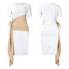 Pleated Strap Clothing Summer Short Color Matching Large Size Women's Sleeve Diagonal Collar Sheath Dress