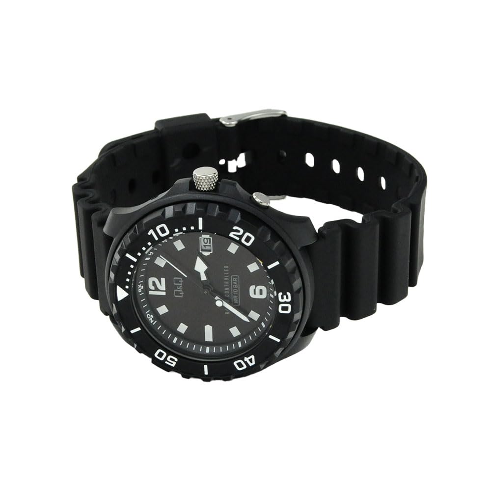 Citizen Analog Solar 10 ATM Water Urethane Black Q&Q Men's Wristwatch, Radio-Controlled, Powered, Resistance, Band, D02A-001VK,