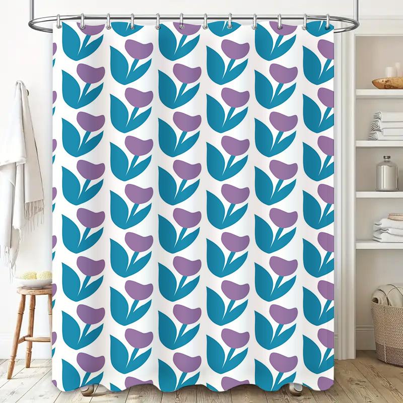Modern Simple Blue Green Flower Print Shower Curtains for Bathroom Decor Purple Floral Pattern Bath Linen Set 3D Waterproof Fabr