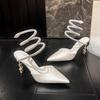 Star Style Luxury Rhinestones Snake Coiled Satin Women Pumps High Heels Gladiator Sandals Summer Autumn Wedding Shoes