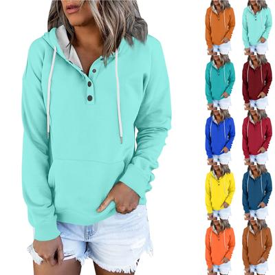 Damen Pullover Hoodies Tops Einfarbig Lässig Button Down Langarm Tasche Sweatshirts