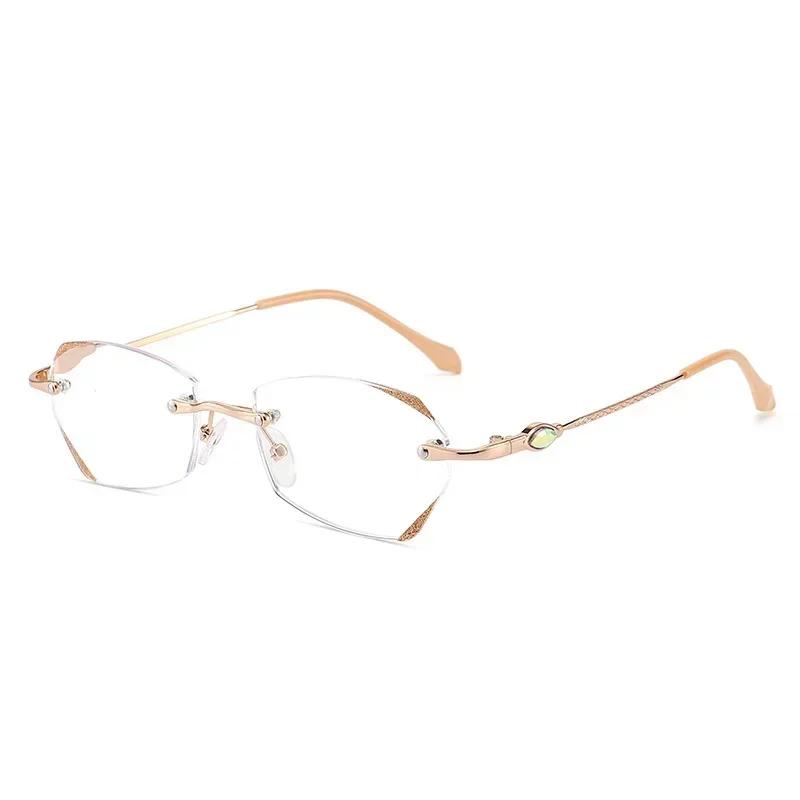 High-end Simple Frameless Presbyopia Eyeglasses Super Light Unisex Anti-Blue Light Diamond Reading Glasses Gentlewoman Eyewear