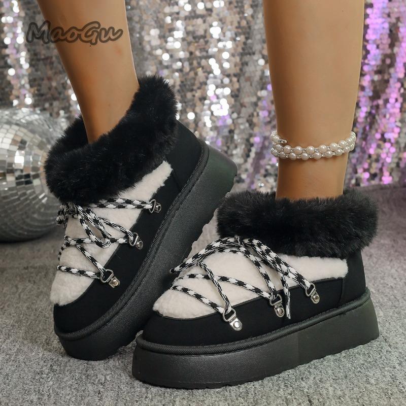 

Fashion 2025 Autumn Winter Women Short Boots New Slip on Plush Snow Boots Warm Comfortable Women s Fur Shoes Botas Invierno Mujer Size36 36 чёрный