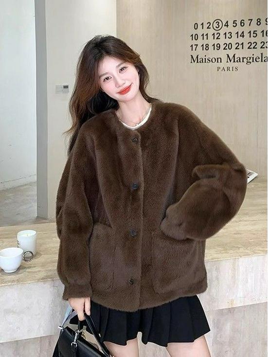Korean Retro Mink Velvet Fur One-Piece Coat - Women's Winter Loose Slimming Thickened Style