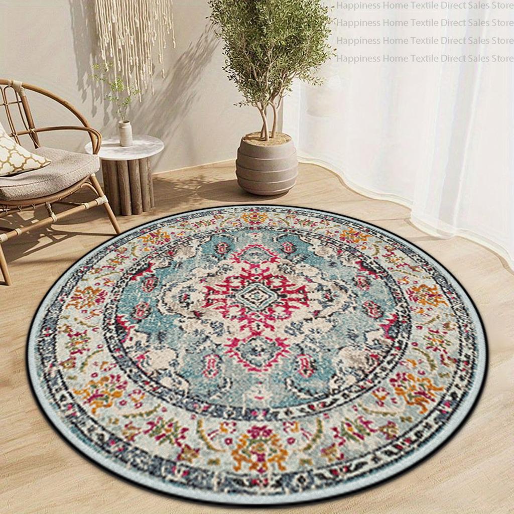 Bohemian Ethnic Style Living Room Round Rug Bedroom Non-slip Machine Washable Bedside Mat Soft Fluffy Decorative Home Carpet