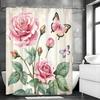 Rosebud Butterfly Shower Curtain, Bathroom Decorative Shower Curtain, Waterproof Shower Curtain with Hooks