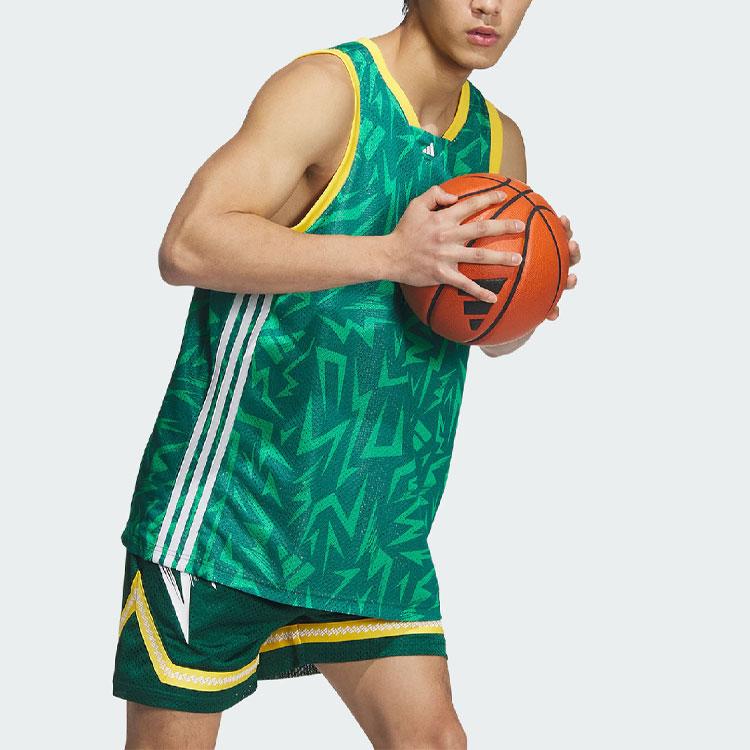 Adidas SS24 Patterned Reversible Casual Loose Basketball Vest Men Tops Green JC6794