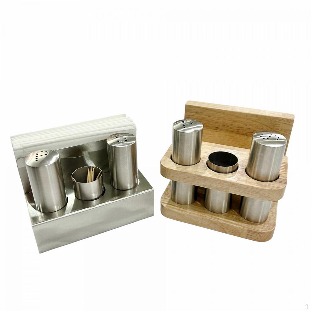 and Pepper Shaker Set Condiment Jars with Base Accessories Toothpick Holder Napkin for