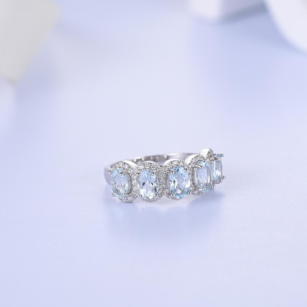 Inel superb de argint pentru doamnă acvamarin natural piatra de naștere martie Stimulează curajul și încrederea bijuterii de lux din piatră