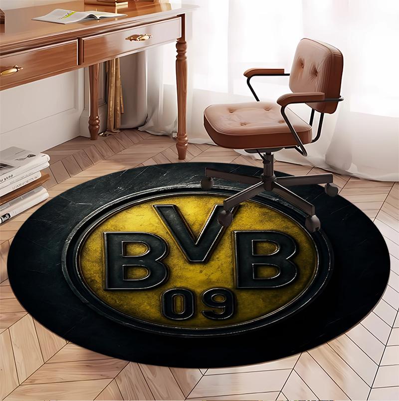 Borussia Dortmund Pattern Round Rug, Indoor/Outdoor Mat, for Picnic, Gameroom, Bedroom, Office, Living Room, Home Decor Carpet, Birthday Gift